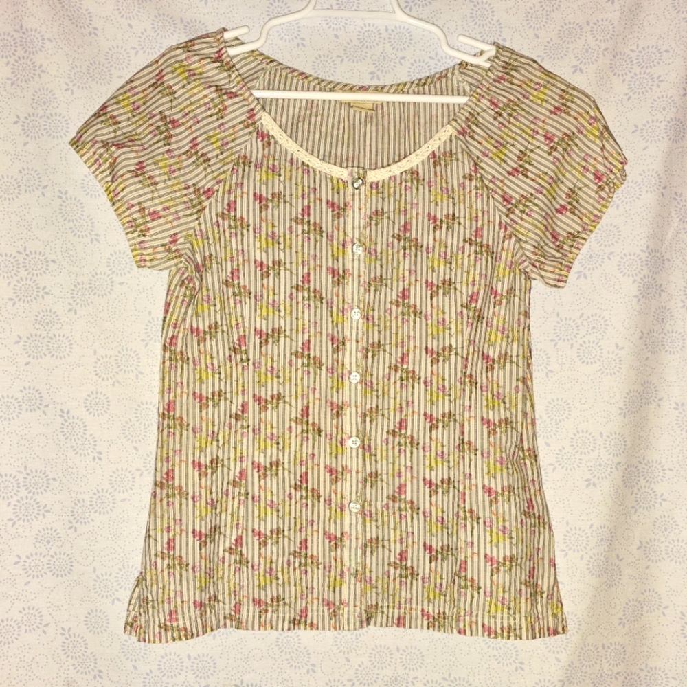 ✨️ Natural Reflections Floral Peasant Blouse ~Small/ Cream